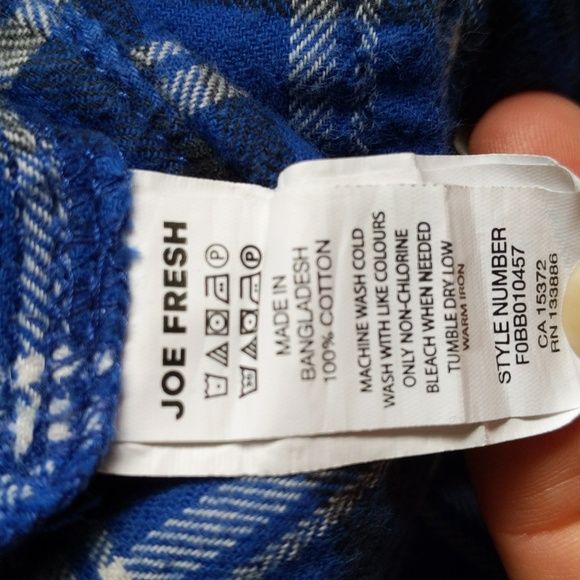 joe fresh blue cotton flannel collared bodysuit diaper shirt 6-12 months baby - Picture 3 of 6